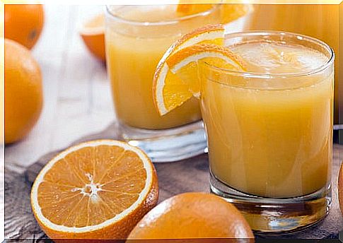 Orange juice is high in vitamin C.
